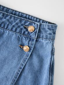 GlowEve Women's Fashionable Versatile Button Pocket Denim Shorts Skirt - Medium Wash - View 8