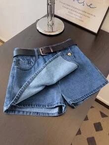 GlowEve Women's Fashionable Versatile Button Pocket Denim Shorts Skirt - Medium Wash - View 6