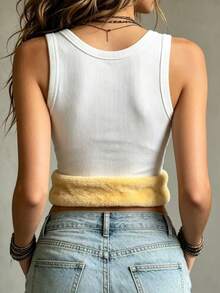 Trelyra Women's Solid Color Thermal Lined Casual Versatile Everyday Top - White - View 4