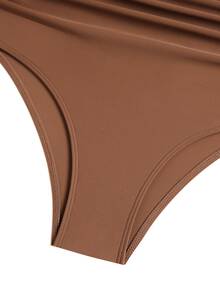 SHEIN Swim Summer Women's Plain Ruched Minimalist Slim Fit Bikini Bottom, Casual Vacation - Coffee Brown - View 5