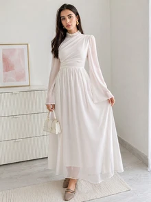 Solavon 女款簡約端莊優雅時尚休閒洋裝，適合日常穿著、婚禮、正式場合、堅信禮、約會，全白冬季款 - 白色 - 查看 6