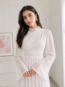 Solavon 女款簡約端莊優雅時尚休閒洋裝，適合日常穿著、婚禮、正式場合、堅信禮、約會，全白冬季款 - 白色 - 查看 5