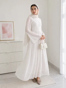 Solavon 女款簡約端莊優雅時尚休閒洋裝，適合日常穿著、婚禮、正式場合、堅信禮、約會，全白冬季款 - 白色 - 查看 2