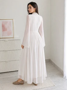Solavon 女款簡約端莊優雅時尚休閒洋裝，適合日常穿著、婚禮、正式場合、堅信禮、約會，全白冬季款 - 白色 - 查看 3