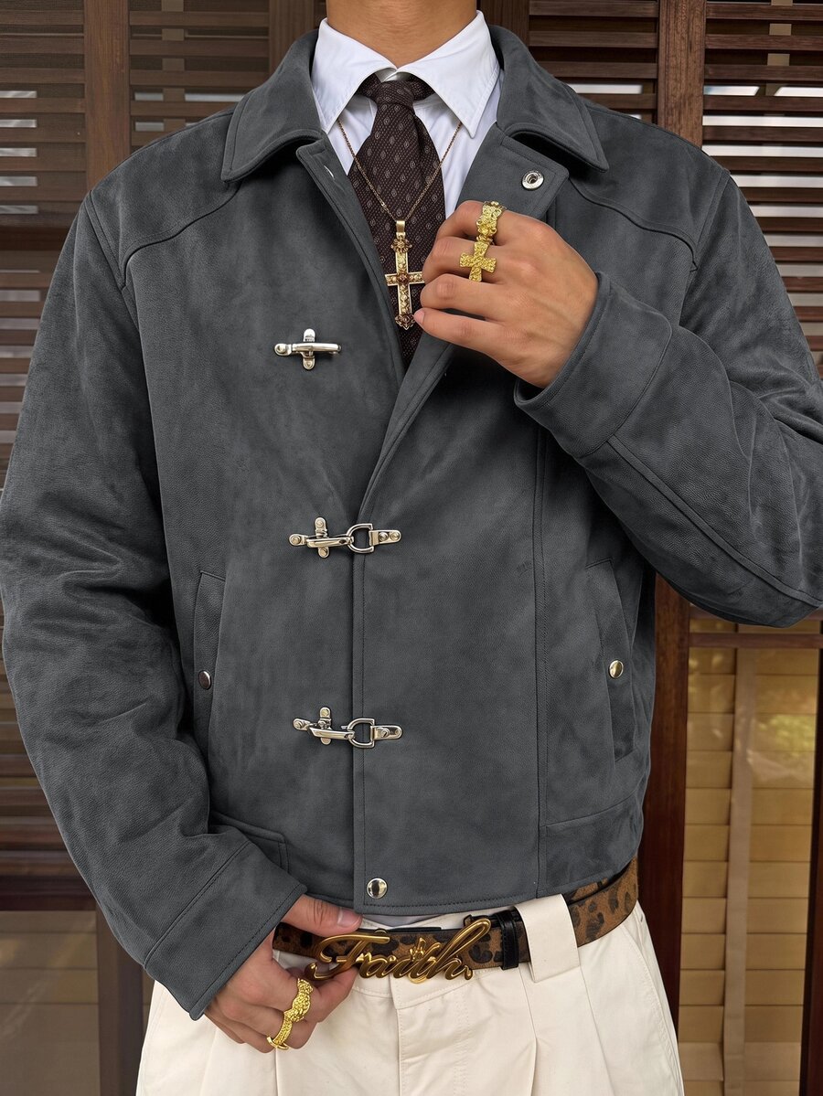 SWAVVY Men's Autumn Fashion Vintage Jacket - Dark Grey - View 1