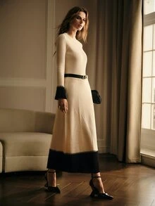 MOTF PREMIUM WOMEN'S COLORBLOCK LONG SLEEVE TOP AND SKIRT CASUAL KNIT SET - Apricot - View 7
