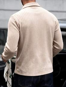 Manfinity CasualCool Men's Casual Versatile Solid Color Long Sleeve Polo Shirt, Formal - Apricot - View 2