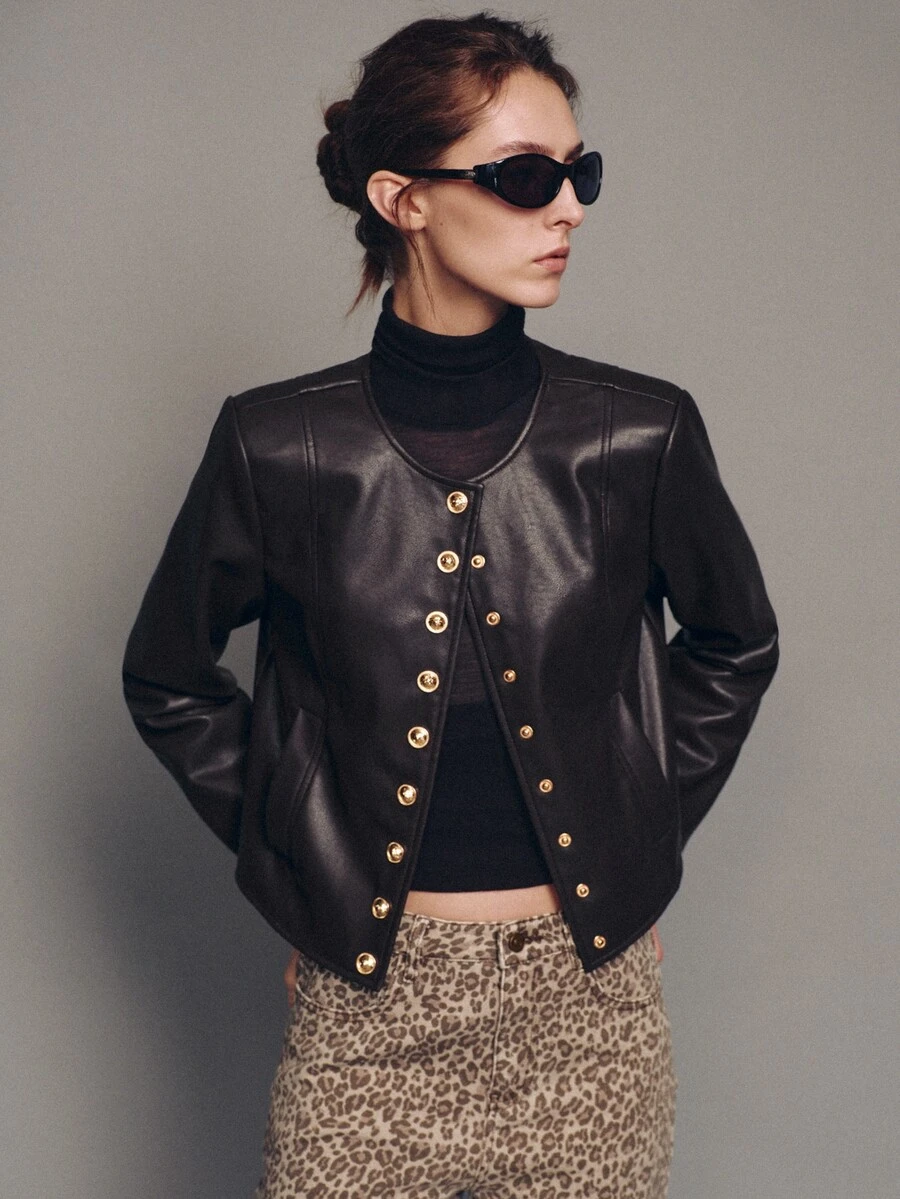MOTF PREMIUM Short Fitted Metal Buckle Decor Jacket Coat, Autumn/Winter - Coffee Brown - View 1