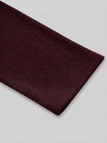 RosyDaze Women's T-Shirt, Elegant Front Cross Design, Comfortable Soft Fabric, Coffee Color Top, V-Neck Long Sleeve Waist-Cinching Design - Burgundy - View 3