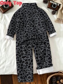 Young Girl Leopard Print Half-Zip Stand Collar Pullover Sweatshirt, Black Top, Winter Tops - Multicolor - View 2