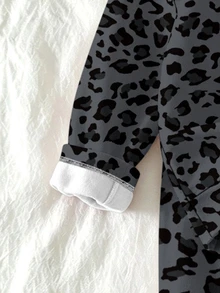 Young Girl Leopard Print Half-Zip Stand Collar Pullover Sweatshirt, Black Top, Winter Tops - Multicolor - View 5