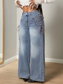 BamGleam Women's Loose Button Denim Jeans Streetwear - Light Wash - View 5