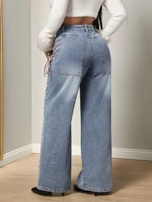 BamGleam Women's Loose Button Denim Jeans Streetwear - Light Wash - View 2