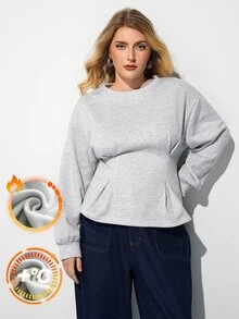 Maija Plus Size Women's Solid Color Casual Everyday Long Sleeve Sweatshirt Fall - Light Grey - View 2