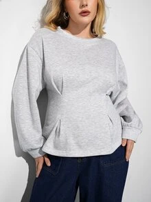 Maija Plus Size Women's Solid Color Casual Everyday Long Sleeve Sweatshirt Fall - Light Grey - View 1