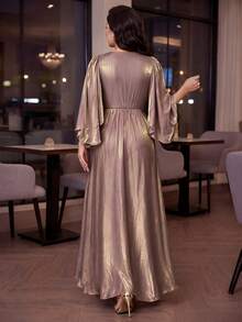 Auveirra Women's Plus Size Deep V-Neck Long Sleeve Elegant Dress - Dusty Purple - View 2