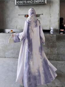 Yasmyna Women's Printed Casual Elegant Loose Long Robe With Headscarf - Dusty Purple - View 1