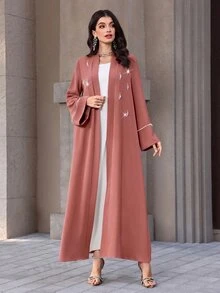 Mulvari Solid Color Long Sleeve Loose Elegant Casual Modest Christening Guest Graduation Jacket With Pearl Decoration Formal Fuchsia Pink Winter Wedding - Coral Pink - View 5