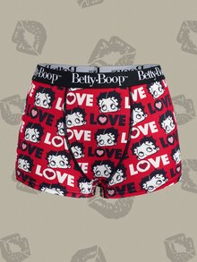 Betty Boop x SHEIN Women's Letter Cartoon Print Casual Flat Shorts - Red - View 4