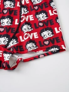 Betty Boop x SHEIN Women's Letter Cartoon Print Casual Flat Shorts - Red - View 11