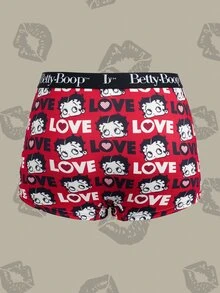 Betty Boop x SHEIN Women's Letter Cartoon Print Casual Flat Shorts - Red - View 5
