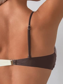 SHEIN Swim Basics 女士撞色扭结比基尼上衣，适合夏季、海滩、度假 - 彩色 - 查看 7