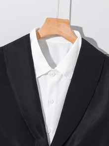 SHEIN 青少年男孩 2件組黑色時尚經典翻領西裝外套與長褲套裝，紳士正式穿搭，校園風優雅復古經典休閒，適合春夏秋冬，婚禮、開學、派對、慶祝場合 - 黑色 - 查看 5