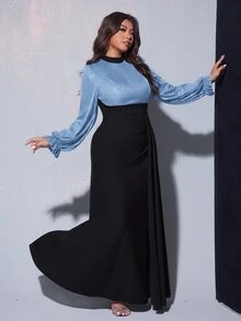 Viva Relle 大尺碼女款優雅華麗珠飾亮片長袖收腰喇叭擺飄逸洋裝，適合秋冬、宴會、派對、婚禮賓客、新年、聖誕節 - 彩色 - 查看 5