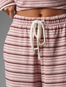MISSGUIDED Striped Boat Neck Long Sleeve Crop Top And Wide Leg Drawstring Casual Pants Co-Ord Lounge Set - Multicolor - View 4
