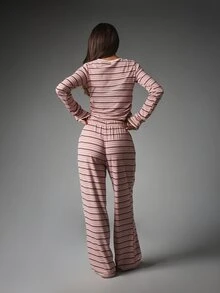 MISSGUIDED Striped Boat Neck Long Sleeve Crop Top And Wide Leg Drawstring Casual Pants Co-Ord Lounge Set - Multicolor - View 2