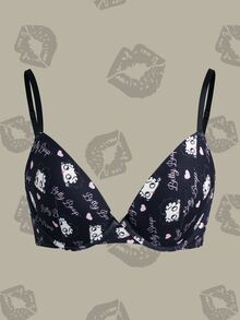 Betty Boop x SHEIN Women's Cartoon Print Casual Daily Spaghetti Strap Bra - Black - View 1