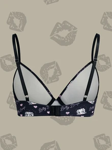 Betty Boop x SHEIN Women's Cartoon Print Casual Daily Spaghetti Strap Bra - Black - View 2