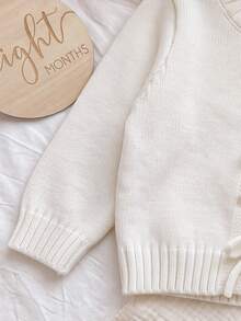 SHEIN Newborn Baby Solid Color Bow Decor Casual Comfortable Versatile Long Sleeve Autumn Winter Cardigan - Apricot - View 6
