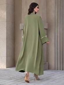 Mulvari Solid Color Long Sleeve Loose Elegant Casual Modest Daily Jacket With Pearl Decoration Christening Guest Ninang Wedding Formal Sage Green Winter - Army Green - View 3