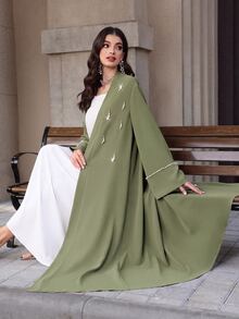 Mulvari Solid Color Long Sleeve Loose Elegant Casual Modest Daily Jacket With Pearl Decoration Christening Guest Ninang Wedding Formal Sage Green Winter - Army Green - View 4