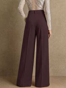 Anewsta Essential Women's Casual Commuter Minimalist Solid Color Seam Front Pocket Loose Wide Leg Suit Pants - Brown - View 6