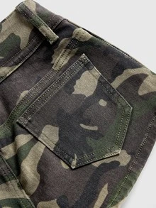 ROMWE Y2K Avant-Garde Sexy Fitted Camouflage Side Tie Ultra Short Low Waist Denim Shorts For Women - Army Green - View 4