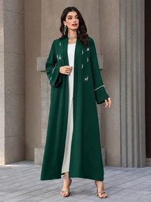 Mulvari Long Sleeve Loose Elegant Modest Casual Luxurious Daily Jacket Pearl Decoration Formal Christening Guest Green Winter Graduation Night - Dark Green - View 6