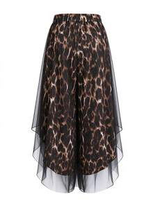 SHEIN LUNE CURVE Plus Size Women's Asymmetrical Hem Chiffon Wide Leg Casual Pants, Suitable For Vacation - Multicolor - View 2