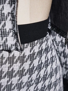 SHEIN ICON Plus Size Women's Houndstooth Zipper Front Jacket With Faux Fur Cuffs And Skirt Fashion 2 Pieces Set - Black and White - View 11