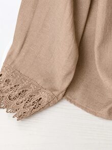 EMERY ROSE CURVE Plus Size Women's Autumn/Winter Fashion Casual Loose Comfortable Daily Basic V-Neck Lace Trim Patchwork Long Sleeve Blouse Fall - Khaki - View 4