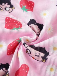 Betty Boop x SHEIN Women's Lace Patchwork Cartoon Print Casual Daily Hipster Panties - Pink - View 12