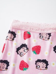 Betty Boop x SHEIN Women's Lace Patchwork Cartoon Print Casual Daily Hipster Panties - Pink - View 11