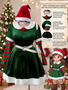 Sunspun Plus Size Lolita Style Bear Christmas Floral Print Dress - Multicolor - View 1