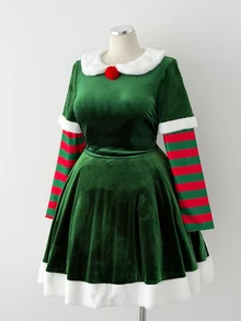 Sunspun Plus Size Lolita Style Bear Christmas Floral Print Dress - Multicolor - View 6