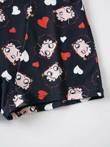 Betty Boop x SHEIN Women's Letter Cartoon Print Bra And Shorts Casual Lingerie Set - Black - View 13