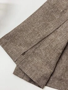 SHEIN PETITE Oatmeal Color Suit Set With V-Neck, Metal Decoration, Wide Shoulders, Slimming, Professional, Minimalist, Office Commute Outfit - Brown - View 7