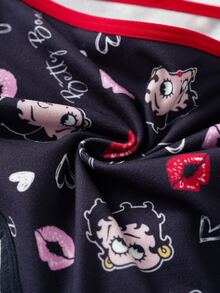 Betty Boop x SHEIN Cartoon Women's Cute Red Lips Print Bow Mid-Waist Boxer Briefs - Black - View 11