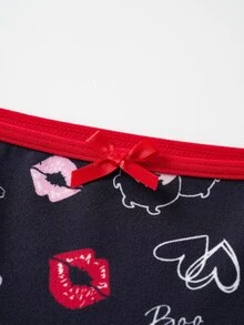 Betty Boop x SHEIN Cartoon Women's Cute Red Lips Print Bow Mid-Waist Boxer Briefs - Black - View 9