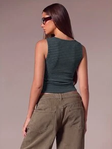 Athîral Women's Casual Round Neck Sleeveless Striped Soft Comfortable Tank Top, Suitable For Daily Commute, Date, Gathering, Versatile - Navy Blue - View 2
